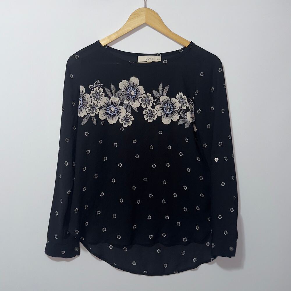 Ann Taylor Loft long sleeve floral blouse women’s size small petite